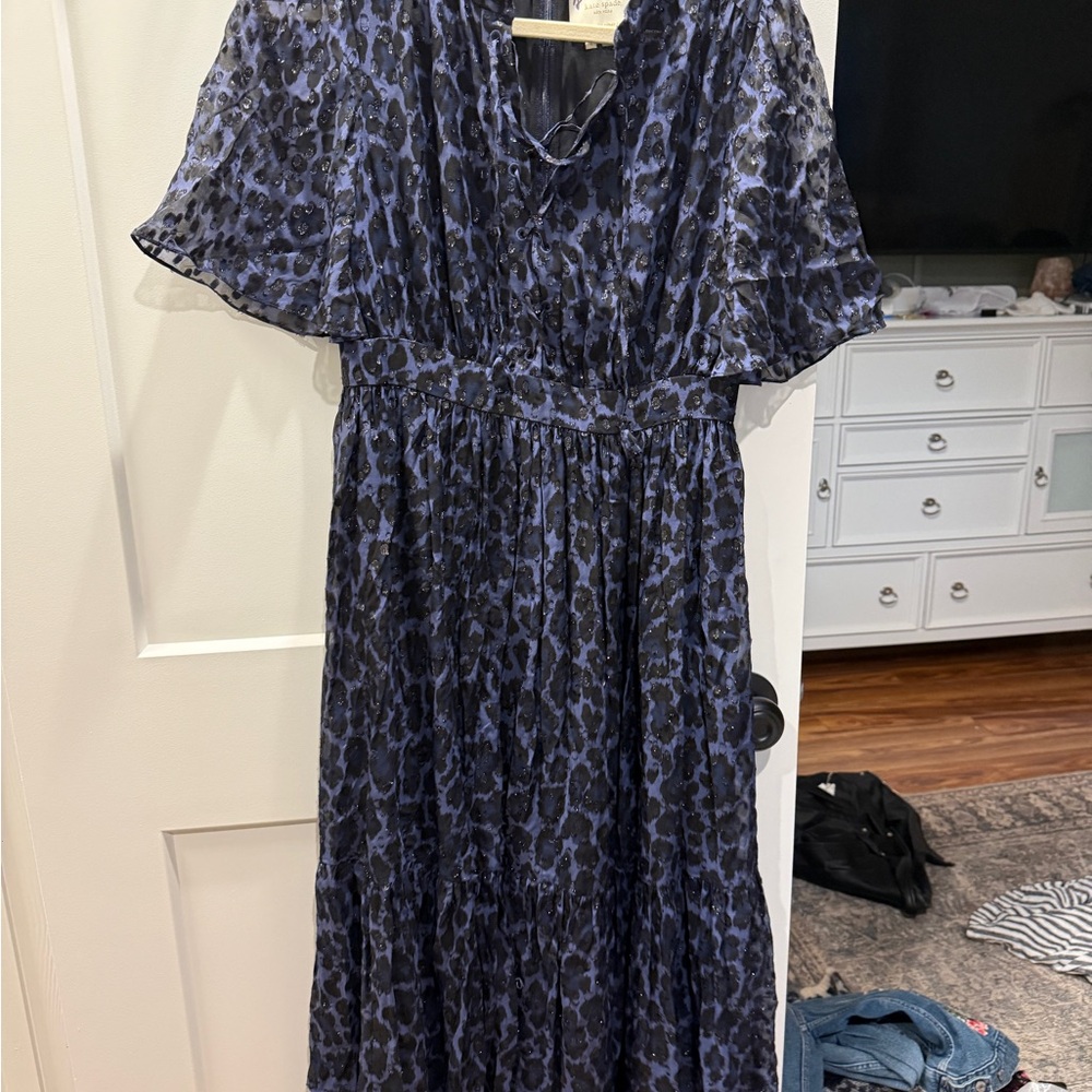 Kate Spade Blue Animal Print Midi Dress
